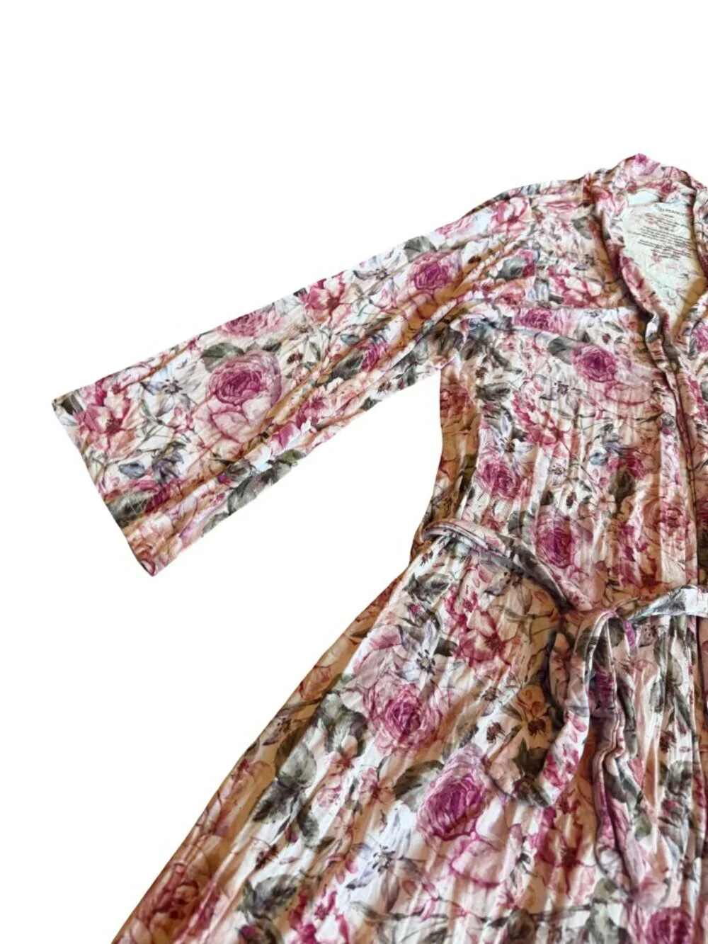 Posh Peanut Rose Print Robe Bumblebee Tie Waist Stretch Maternity Nursing Large